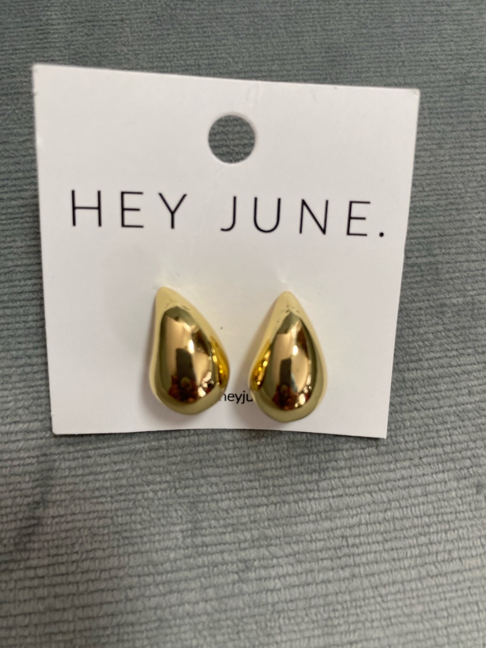 Hey June Gold Teardrop Stud Earrings new in package 14kt gold filled